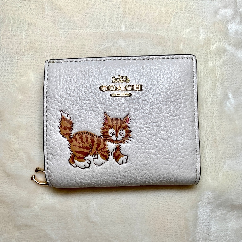 Coach Snap Wallet With Dancing Kitten - Chalk/White